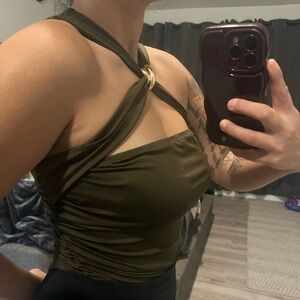 Elegant Olive Halter Top bodysuit